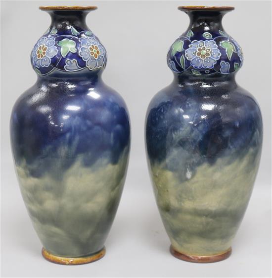 A pair of Royal Doulton double gourd vases, H 34cm